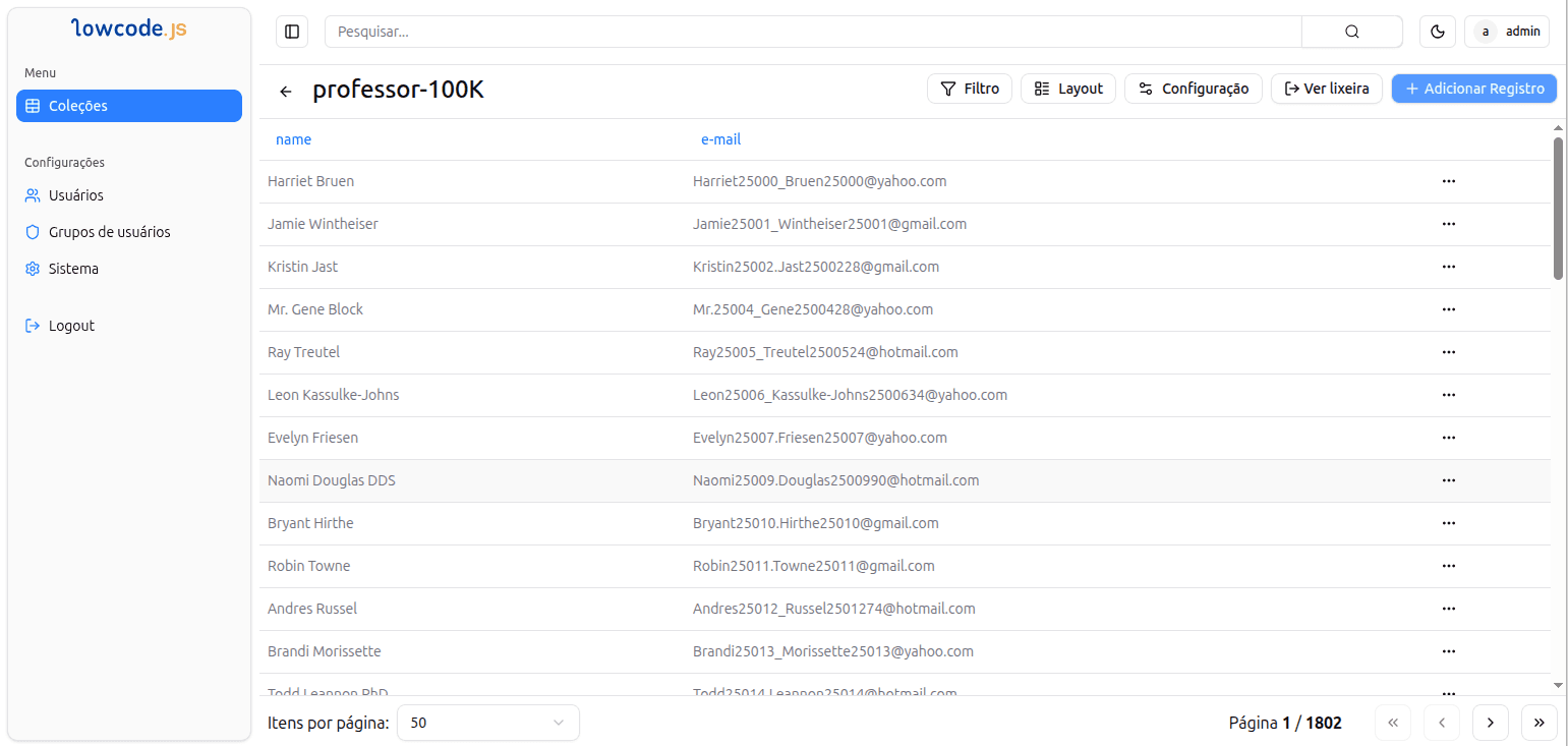 LowCodeJS Vista de Lista - Vista detallada para gestion integral de datos